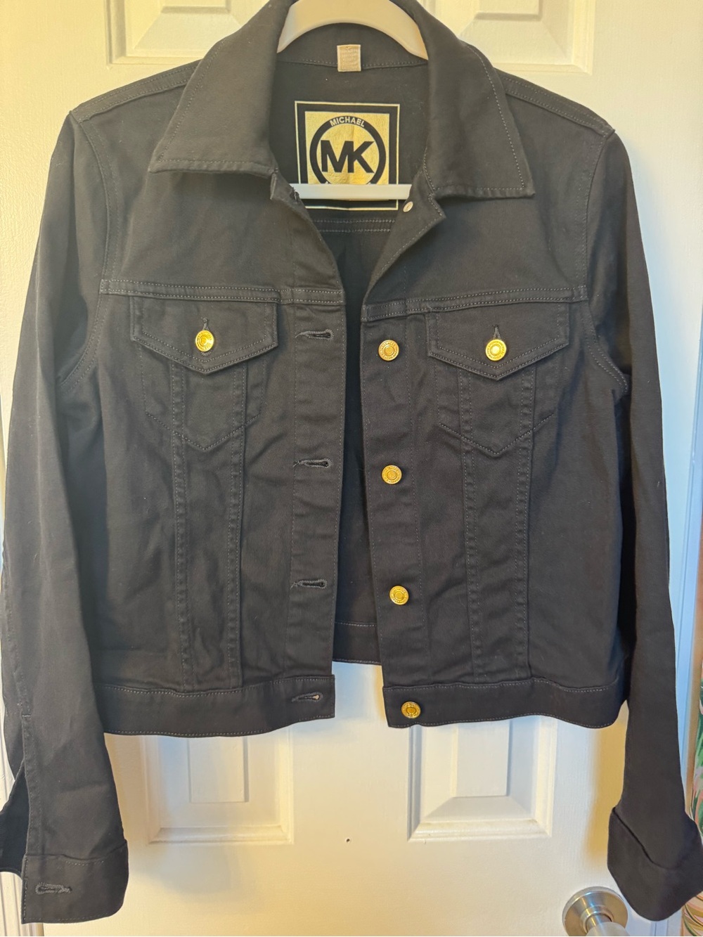 Michael Kors Black Denim Jacket with Gold Buttons